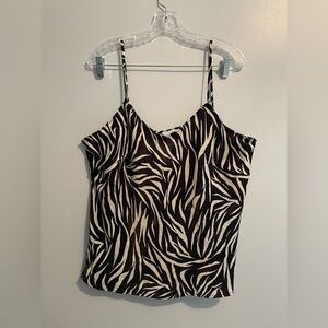 Animal Print Silky Cami Women’s Size 16-18 Brown Cream Adjustable Strap Summer